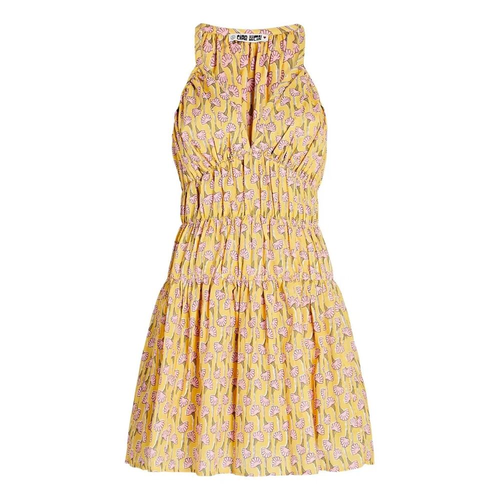 Ciao Lucia Zeta Dress XS Yellow Pink Floral Cotton Empire Waist Smocked Mini NEW - Picture 5 of 14